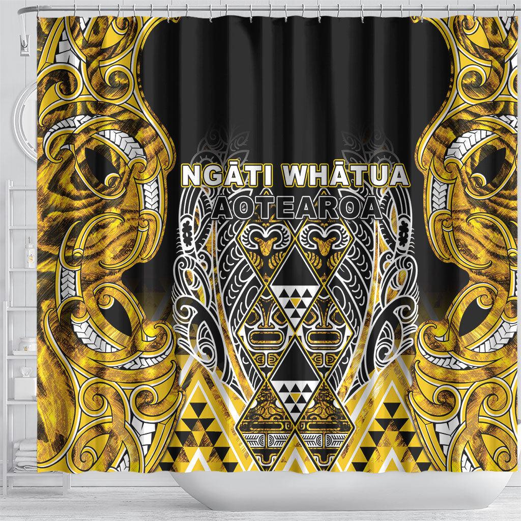 Aotearoa Ngati Whatua Shower Curtain Maori Tribal Gold Paua Shell Pattern DT05 - Polynesian Pride