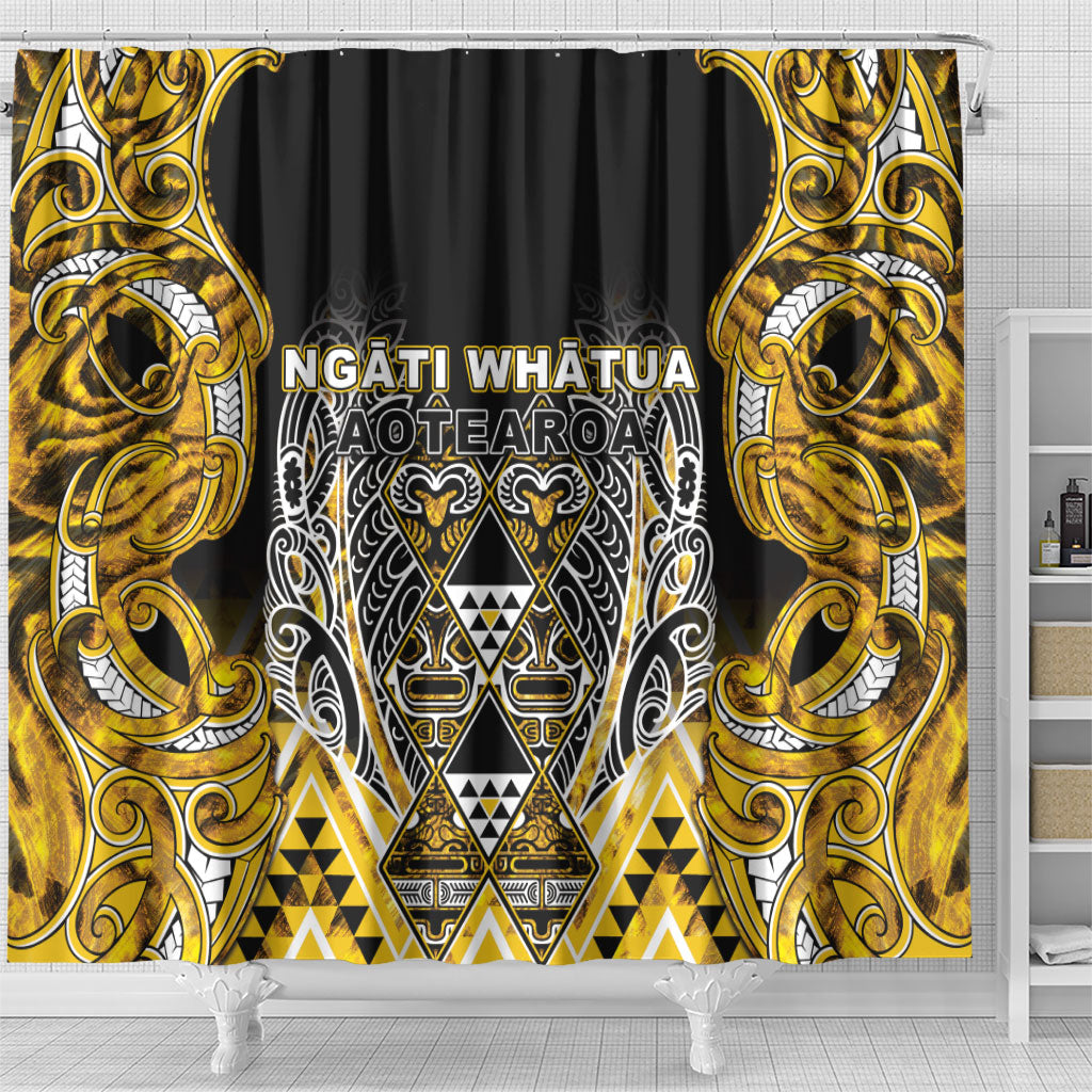 Aotearoa Ngati Whatua Shower Curtain Maori Tribal Gold Paua Shell Pattern DT05 - Polynesian Pride