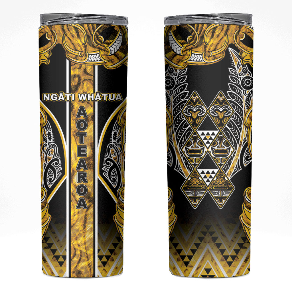 Aotearoa Ngati Whatua Skinny Tumbler Maori Tribal Gold Paua Shell Pattern DT05 Yellow - Polynesian Pride