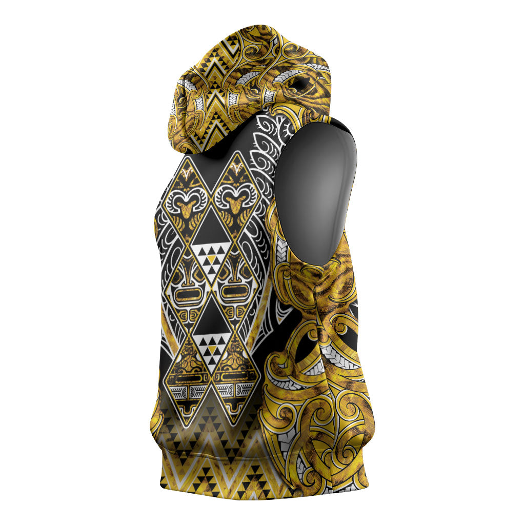 Aotearoa Ngati Whatua Sleeveless Hoodie Maori Tribal Gold Paua Shell Pattern DT05 - Polynesian Pride