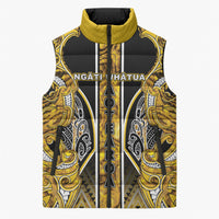 Aotearoa Ngati Whatua Sleeveless Puffer Jacket Maori Tribal Gold Paua Shell Pattern DT05 Unisex Yellow - Polynesian Pride