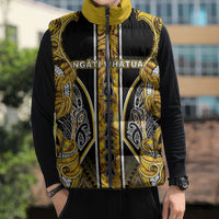 Aotearoa Ngati Whatua Sleeveless Puffer Jacket Maori Tribal Gold Paua Shell Pattern DT05 - Polynesian Pride