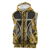 Aotearoa Ngati Whatua Sleeveless Zip Hoodie Maori Tribal Gold Paua Shell Pattern DT05 Yellow - Polynesian Pride