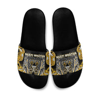 Aotearoa Ngati Whatua Slide Sandals Maori Tribal Gold Paua Shell Pattern DT05 Yellow - Polynesian Pride