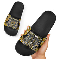 Aotearoa Ngati Whatua Slide Sandals Maori Tribal Gold Paua Shell Pattern DT05 - Polynesian Pride
