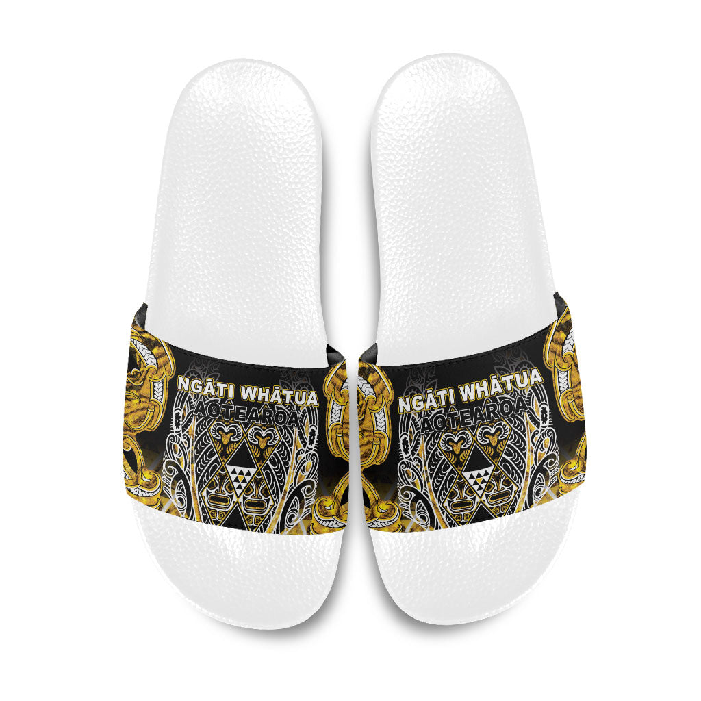 Aotearoa Ngati Whatua Slide Sandals Maori Tribal Gold Paua Shell Pattern DT05 Yellow - Polynesian Pride