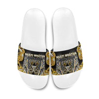 Aotearoa Ngati Whatua Slide Sandals Maori Tribal Gold Paua Shell Pattern DT05 Yellow - Polynesian Pride