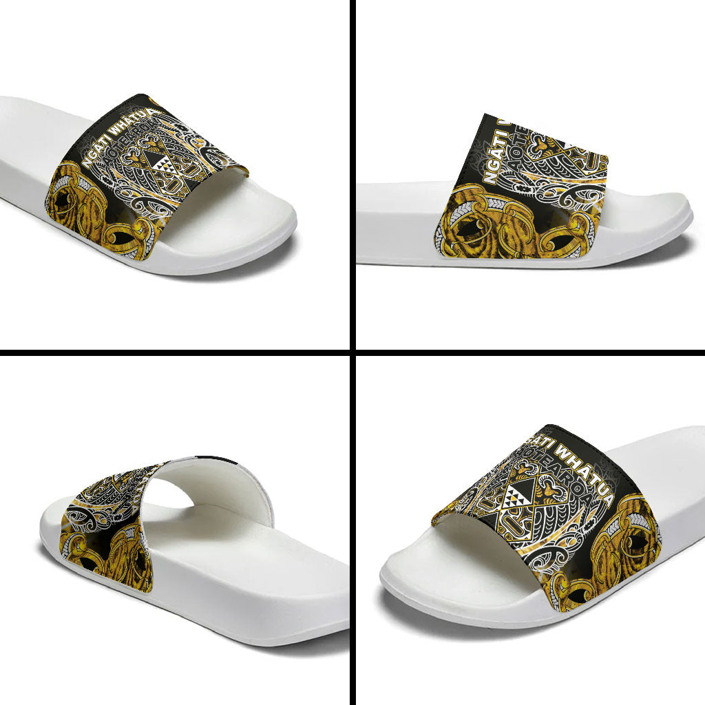 Aotearoa Ngati Whatua Slide Sandals Maori Tribal Gold Paua Shell Pattern DT05 - Polynesian Pride