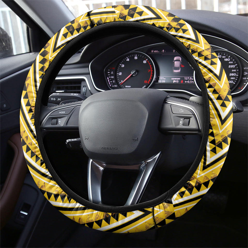 Aotearoa Ngati Whatua Steering Wheel Cover Maori Tribal Gold Paua Shell Pattern DT05 - Polynesian Pride