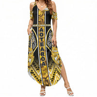Aotearoa Ngati Whatua Summer Maxi Dress Maori Tribal Gold Paua Shell Pattern DT05 Women Yellow - Polynesian Pride