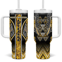 Aotearoa Ngati Whatua Tumbler With Handle Maori Tribal Gold Paua Shell Pattern DT05 One Size: 40 oz Yellow - Polynesian Pride