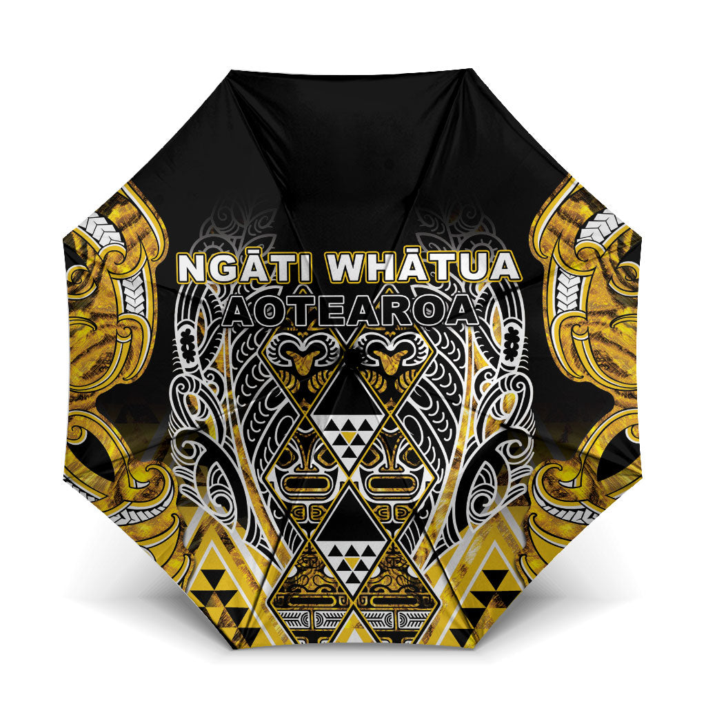 Aotearoa Ngati Whatua Umbrella Maori Tribal Gold Paua Shell Pattern DT05 One Size Folded 11.42 inch Opened Diameter 37.4 inch Yellow - Polynesian Pride