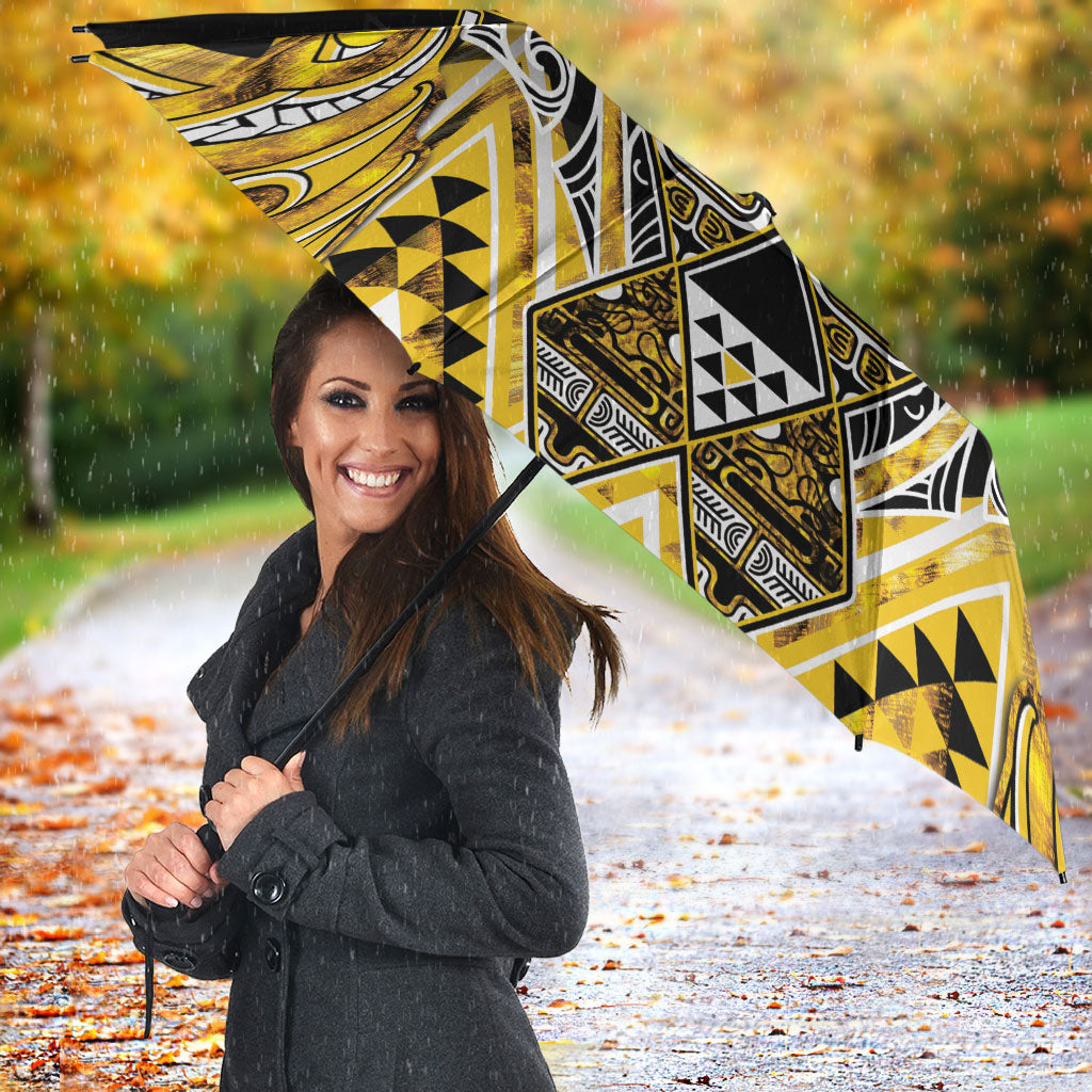 Aotearoa Ngati Whatua Umbrella Maori Tribal Gold Paua Shell Pattern DT05 - Polynesian Pride