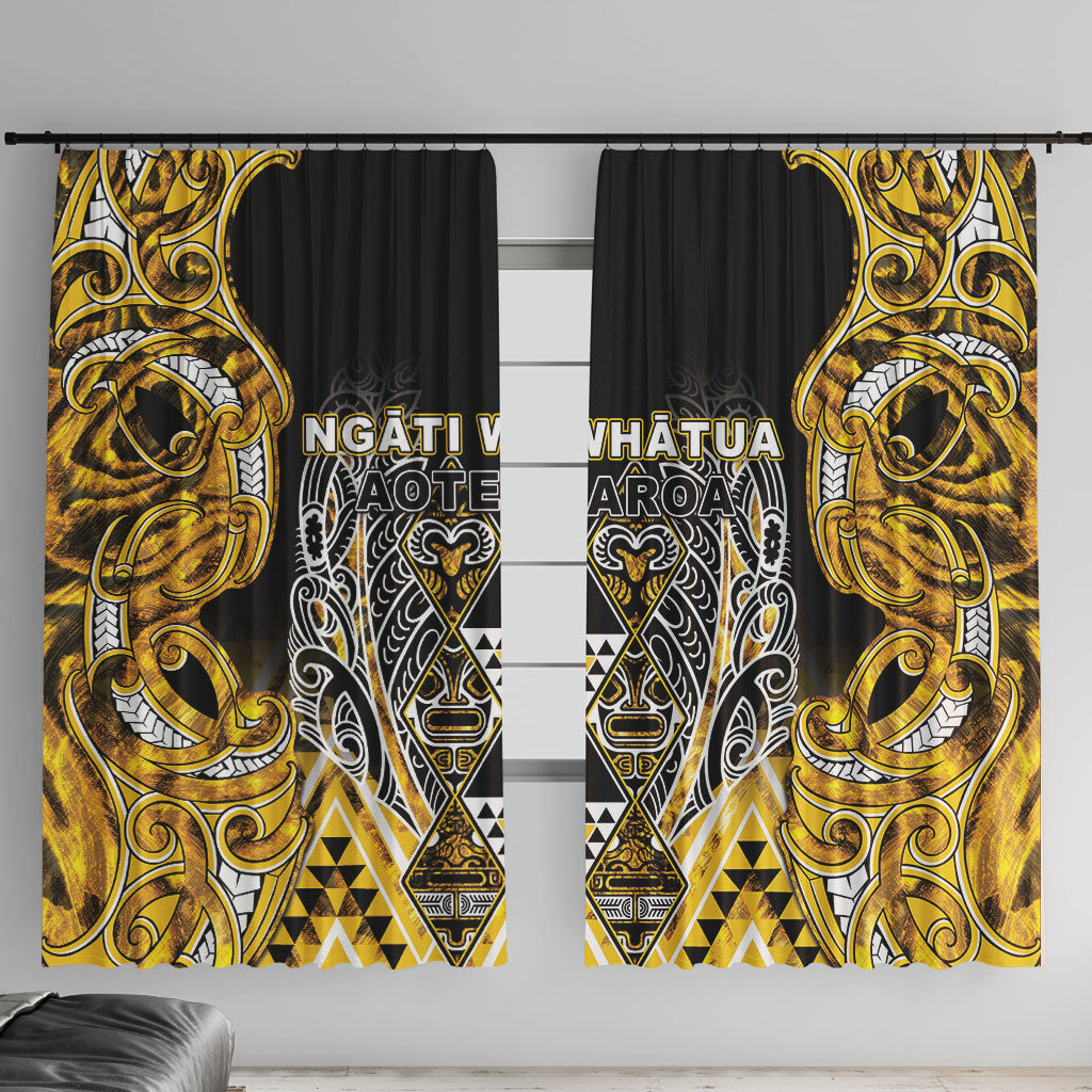 Aotearoa Ngati Whatua Window Curtain Maori Tribal Gold Paua Shell Pattern DT05 With Hooks Yellow - Polynesian Pride