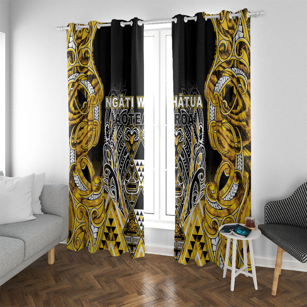 Aotearoa Ngati Whatua Window Curtain Maori Tribal Gold Paua Shell Pattern DT05 With Grommets Yellow - Polynesian Pride