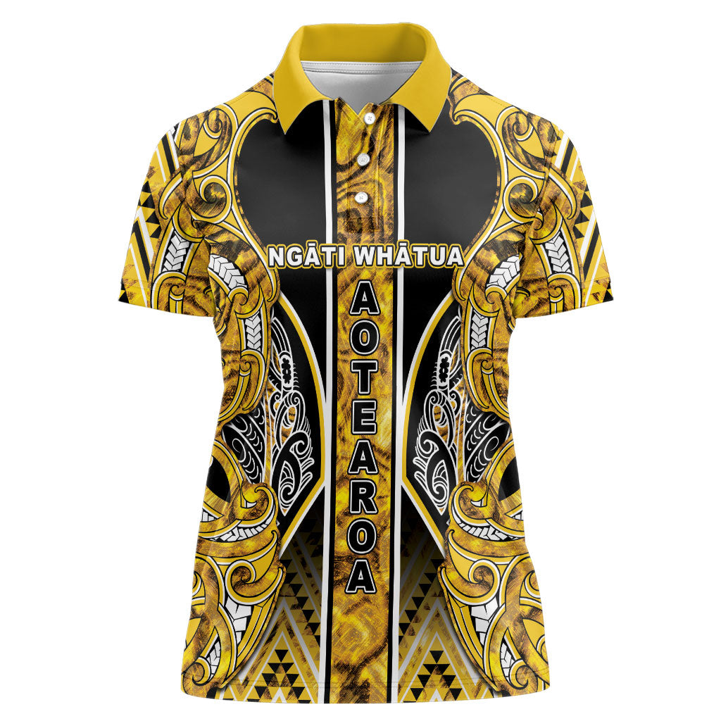 Aotearoa Ngati Whatua Women Polo Shirt Maori Tribal Gold Paua Shell Pattern DT05 Female Yellow - Polynesian Pride