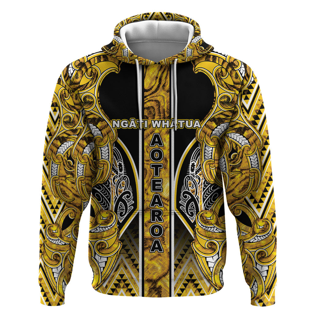 Aotearoa Ngati Whatua Zip Hoodie Maori Tribal Gold Paua Shell Pattern DT05 Pullover Hoodie Yellow - Polynesian Pride