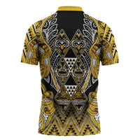Aotearoa Ngati Whatua Zipper Polo Shirt Maori Tribal Gold Paua Shell Pattern DT05 - Polynesian Pride