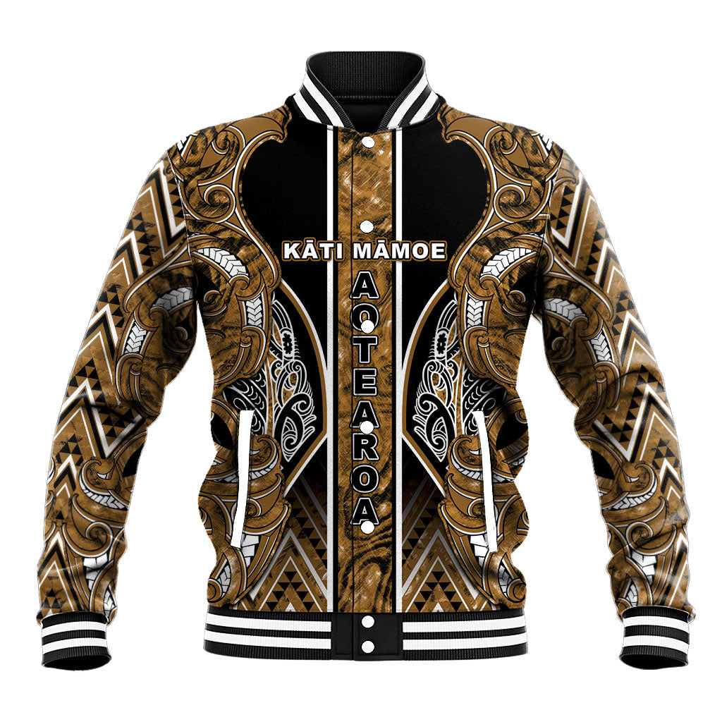 Aotearoa Kati Mamoe Baseball Jacket Maori Brown Tribal Paua Shell Pattern DT05 Unisex Brown - Polynesian Pride