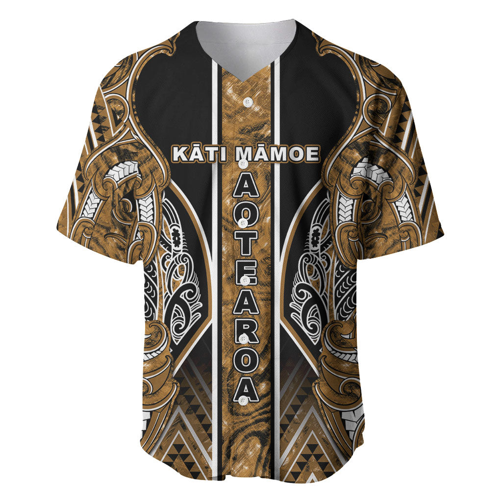 Aotearoa Kati Mamoe Baseball Jersey Maori Brown Tribal Paua Shell Pattern DT05 Brown - Polynesian Pride