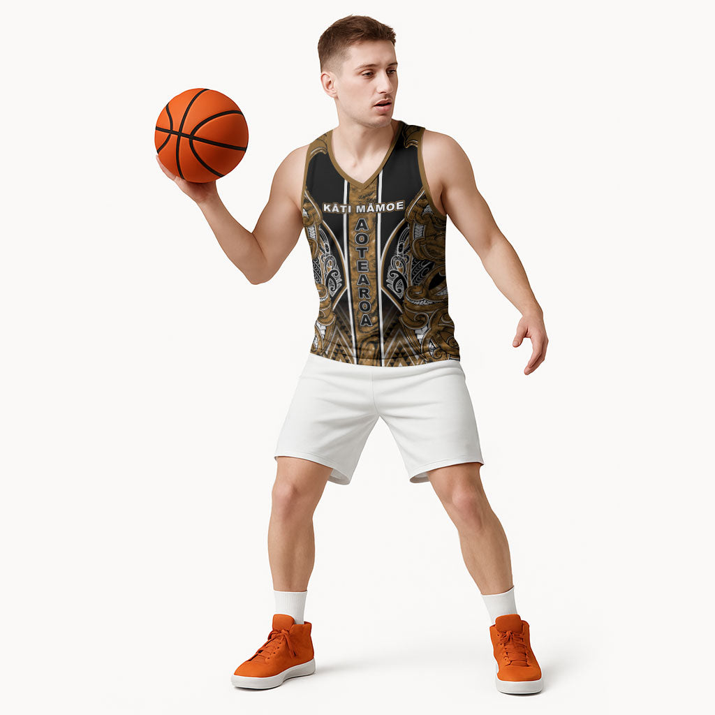 Aotearoa Kati Mamoe Basketball Jersey Maori Brown Tribal Paua Shell Pattern DT05 - Polynesian Pride