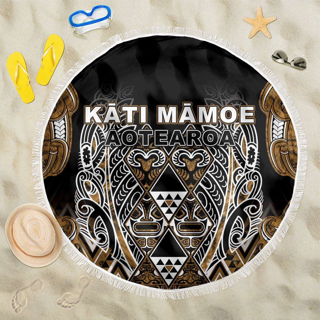 Aotearoa Kati Mamoe Beach Blanket Maori Brown Tribal Paua Shell Pattern DT05 One Size 150cm Brown - Polynesian Pride