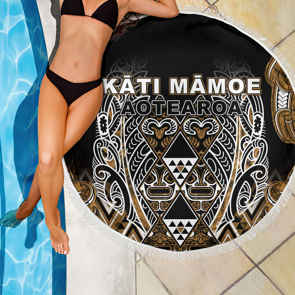 Aotearoa Kati Mamoe Beach Blanket Maori Brown Tribal Paua Shell Pattern DT05 - Polynesian Pride