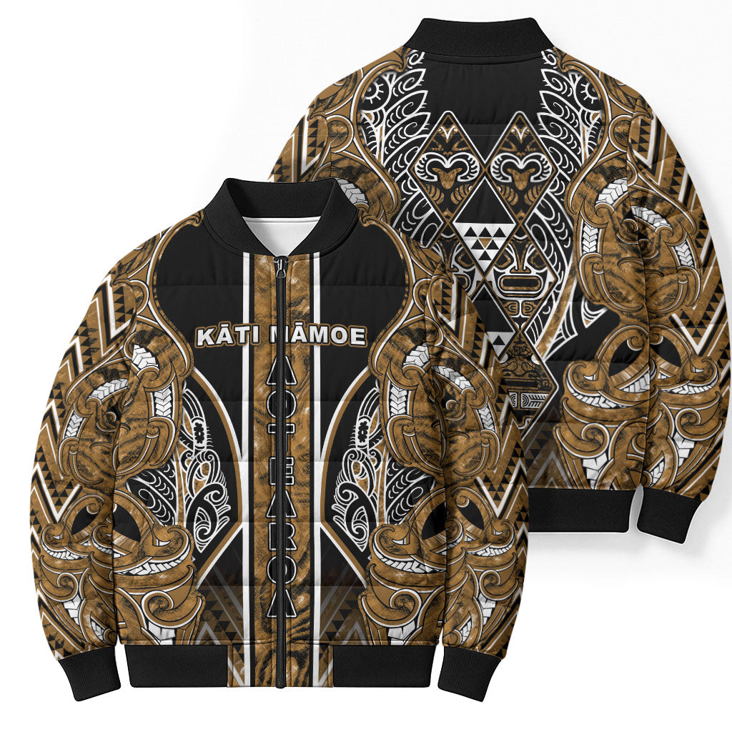 Aotearoa Kati Mamoe Bomber Puffer Jacket Maori Brown Tribal Paua Shell Pattern DT05 - Polynesian Pride