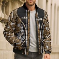 Aotearoa Kati Mamoe Bomber Puffer Jacket Maori Brown Tribal Paua Shell Pattern DT05 - Polynesian Pride