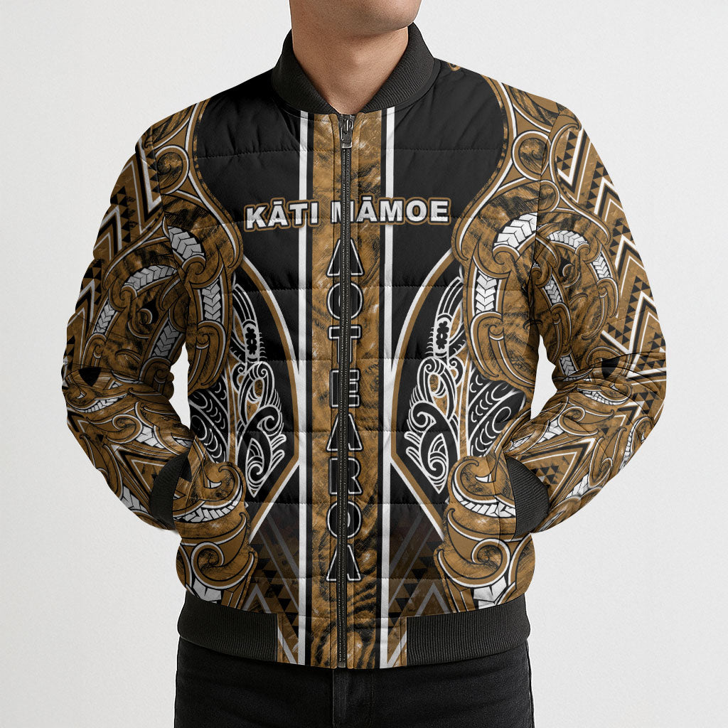 Aotearoa Kati Mamoe Bomber Puffer Jacket Maori Brown Tribal Paua Shell Pattern DT05 - Polynesian Pride