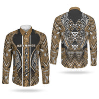 Aotearoa Kati Mamoe Couples Matching Off Shoulder Short Dress and Long Sleeve Button Shirt Maori Brown Tribal Paua Shell Pattern DT05 - Polynesian Pride
