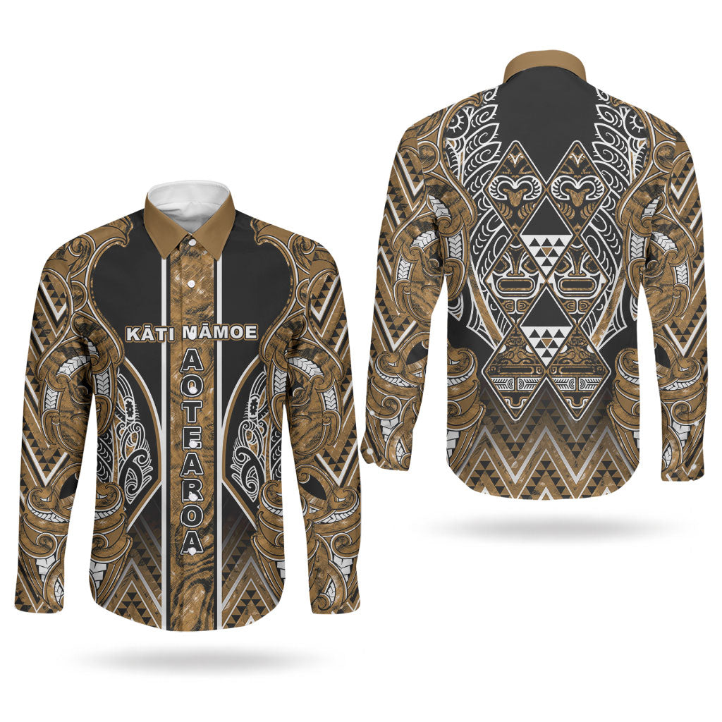 Aotearoa Kati Mamoe Couples Matching Summer Maxi Dress and Long Sleeve Button Shirt Maori Brown Tribal Paua Shell Pattern DT05 - Polynesian Pride