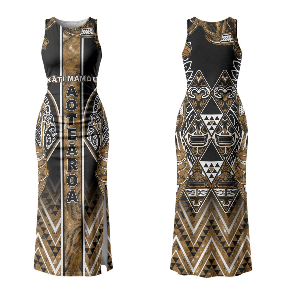 Aotearoa Kati Mamoe Couples Matching Tank Maxi Dress and Hawaiian Shirt Maori Brown Tribal Paua Shell Pattern DT05 - Polynesian Pride