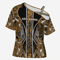 Aotearoa Kati Mamoe Cross Shoulder Shirt Maori Brown Tribal Paua Shell Pattern DT05 Female Brown - Polynesian Pride