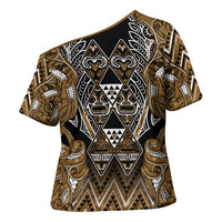 Aotearoa Kati Mamoe Cross Shoulder Shirt Maori Brown Tribal Paua Shell Pattern DT05 - Polynesian Pride
