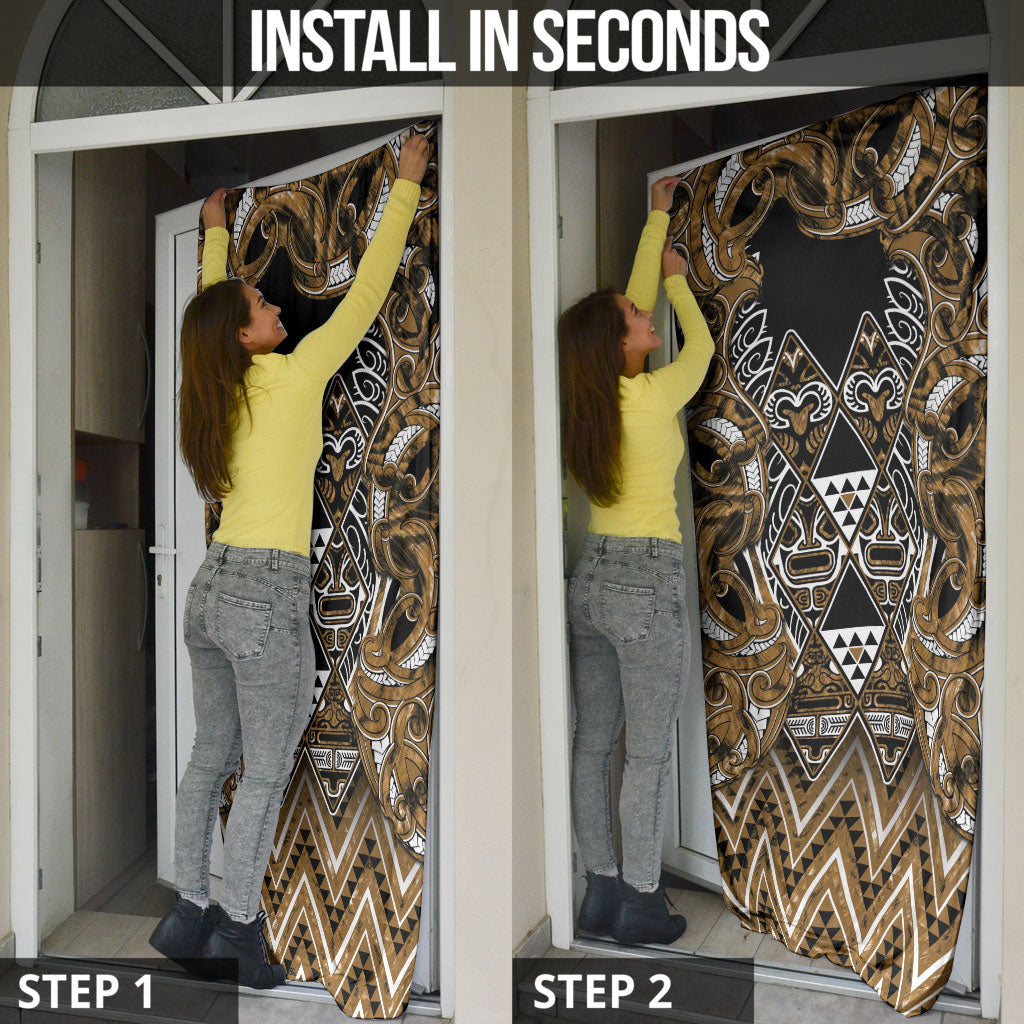 Aotearoa Kati Mamoe Door Cover Maori Brown Tribal Paua Shell Pattern DT05 - Polynesian Pride