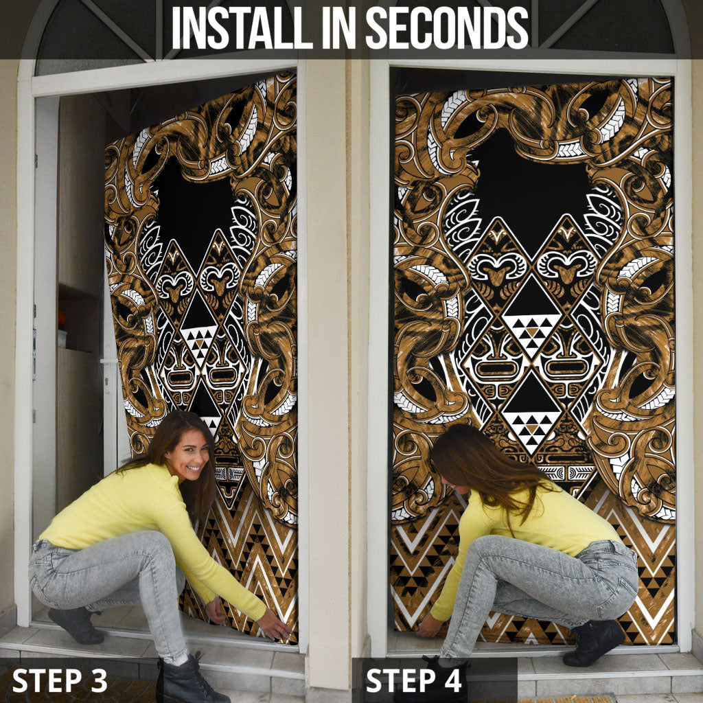 Aotearoa Kati Mamoe Door Cover Maori Brown Tribal Paua Shell Pattern DT05 - Polynesian Pride