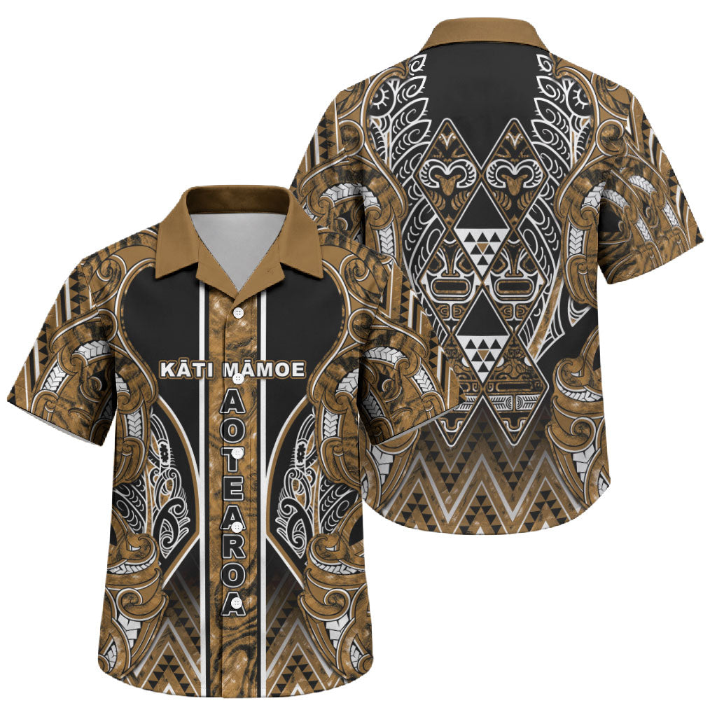 Aotearoa Kati Mamoe Family Matching Mermaid Dress and Hawaiian Shirt Maori Brown Tribal Paua Shell Pattern DT05 Son's Shirt Brown - Polynesian Pride