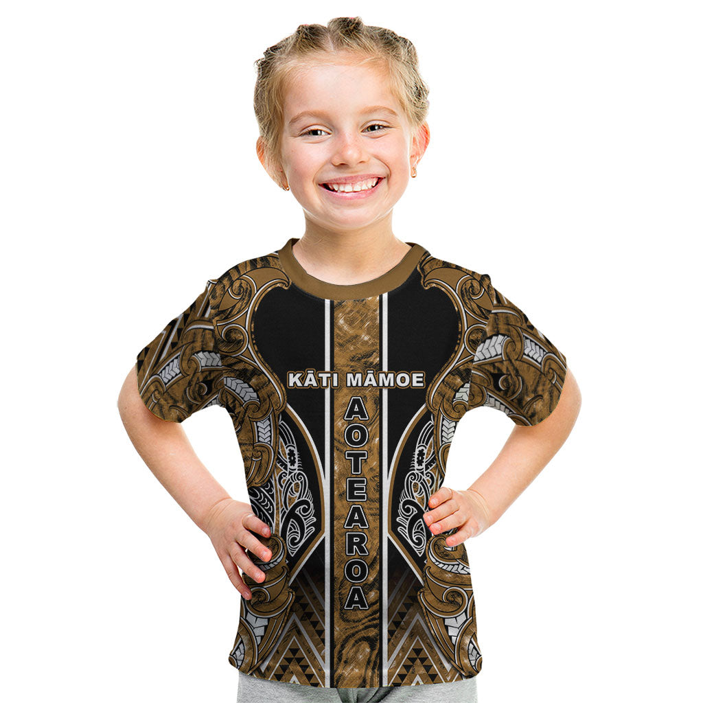 Aotearoa Kati Mamoe Kid T Shirt Maori Brown Tribal Paua Shell Pattern DT05 Brown - Polynesian Pride