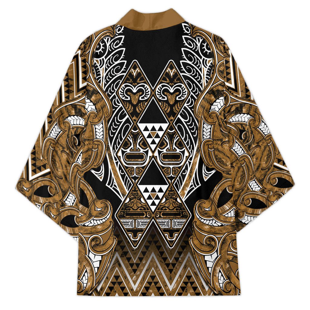 Aotearoa Kati Mamoe Kimono Maori Brown Tribal Paua Shell Pattern DT05 - Polynesian Pride