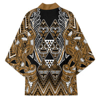 Aotearoa Kati Mamoe Kimono Maori Brown Tribal Paua Shell Pattern DT05 - Polynesian Pride