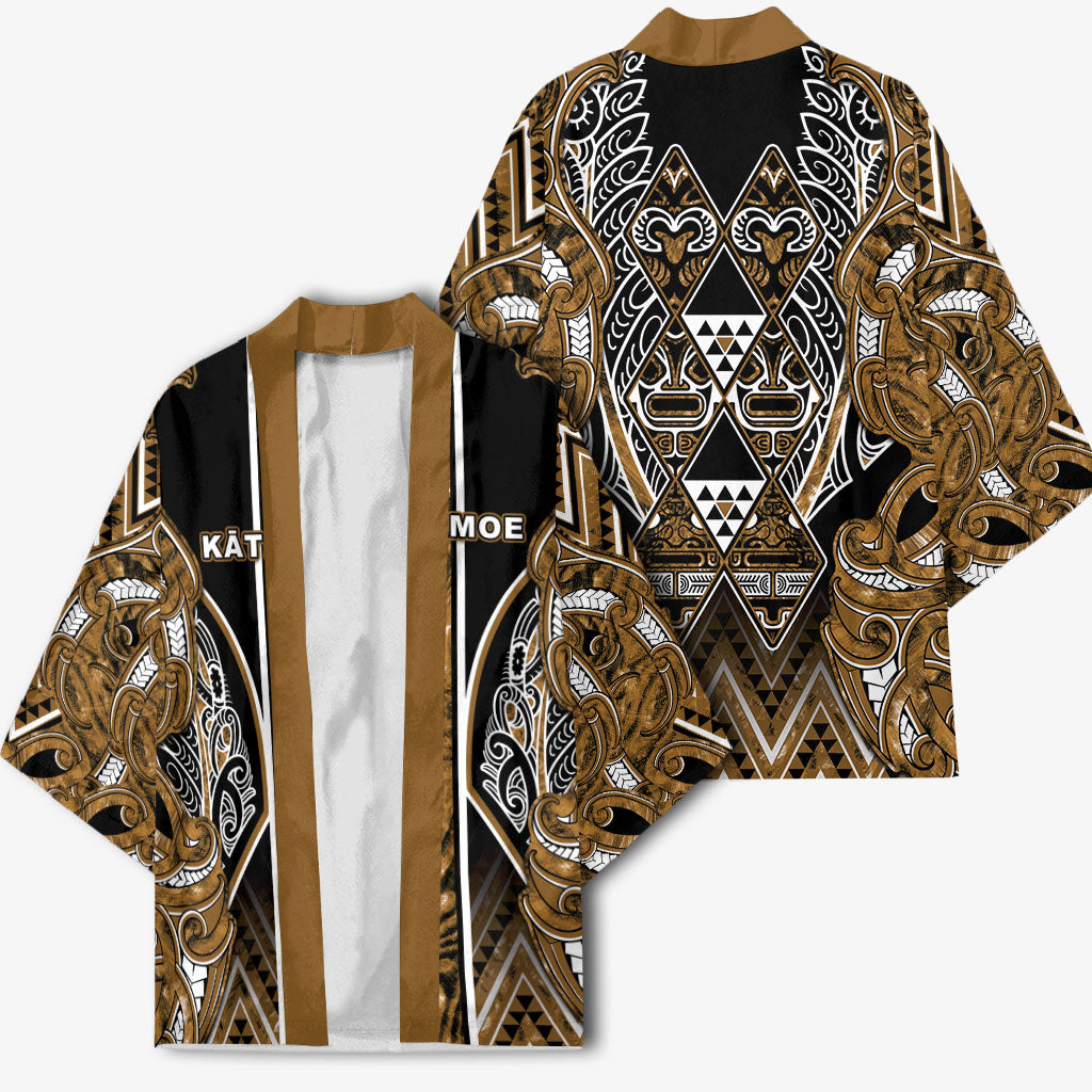 Aotearoa Kati Mamoe Kimono Maori Brown Tribal Paua Shell Pattern DT05 - Polynesian Pride