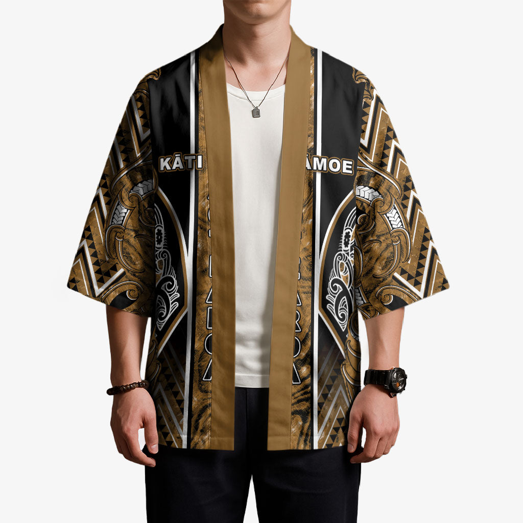 Aotearoa Kati Mamoe Kimono Maori Brown Tribal Paua Shell Pattern DT05 - Polynesian Pride