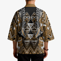 Aotearoa Kati Mamoe Kimono Maori Brown Tribal Paua Shell Pattern DT05 - Polynesian Pride