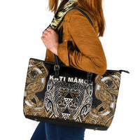 Aotearoa Kati Mamoe Leather Tote Bag Maori Brown Tribal Paua Shell Pattern DT05 Brown - Polynesian Pride