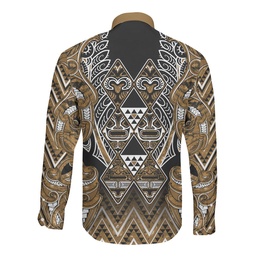 Aotearoa Kati Mamoe Long Sleeve Button Shirt Maori Brown Tribal Paua Shell Pattern DT05 - Polynesian Pride