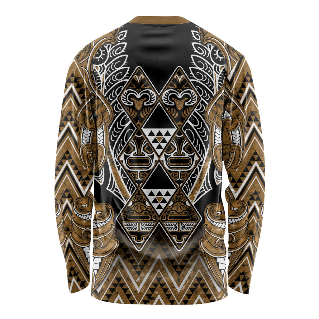 Aotearoa Kati Mamoe Long Sleeve Shirt Maori Brown Tribal Paua Shell Pattern DT05 - Polynesian Pride