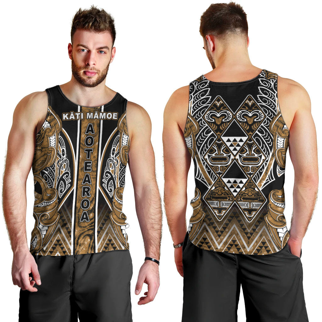 Aotearoa Kati Mamoe Men Tank Top Maori Brown Tribal Paua Shell Pattern DT05 - Polynesian Pride