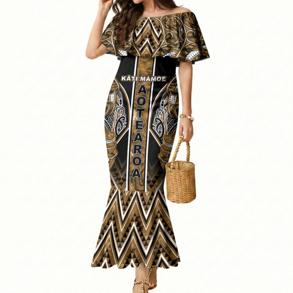 Aotearoa Kati Mamoe Mermaid Dress Maori Brown Tribal Paua Shell Pattern DT05 Women Brown - Polynesian Pride