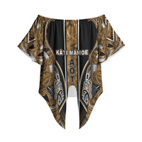 Aotearoa Kati Mamoe Off Shoulder Wrap Waist Top Maori Brown Tribal Paua Shell Pattern DT05 - Polynesian Pride